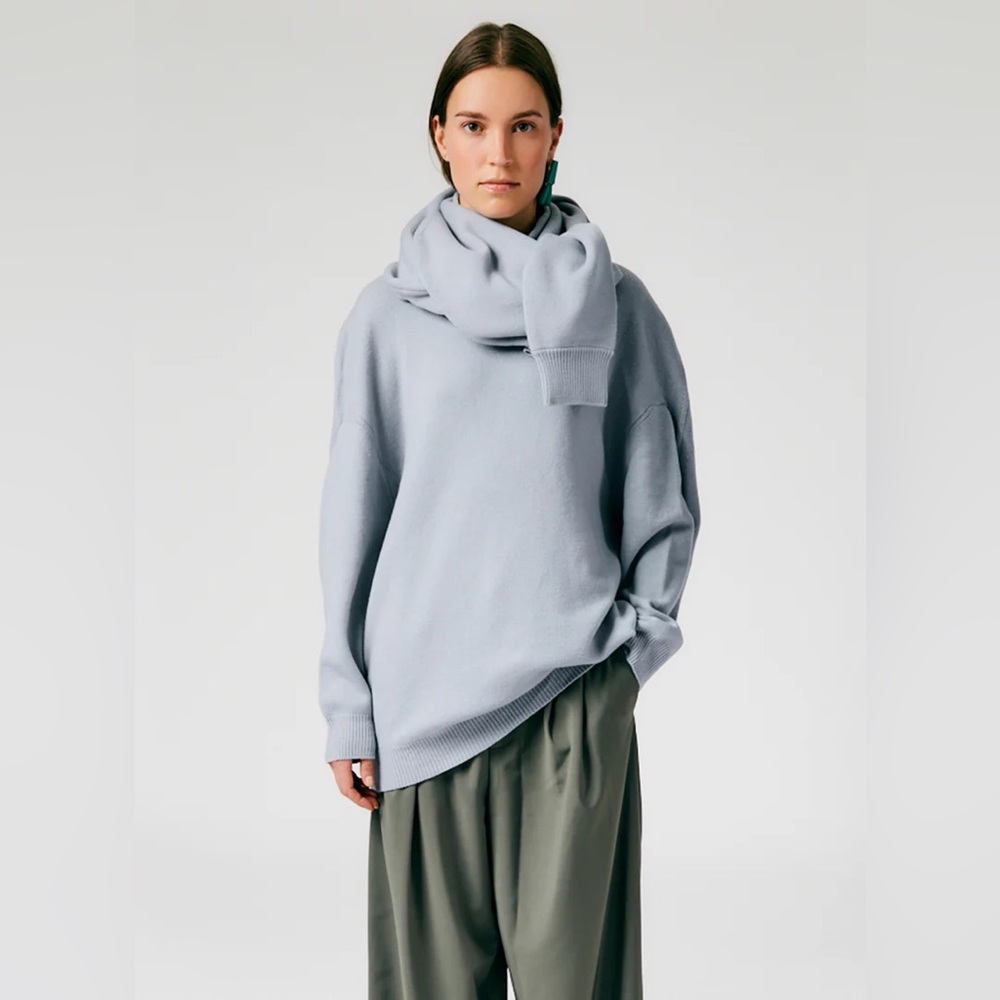 Airy Extrafine Wool Circular Origami Pullover, S/M
